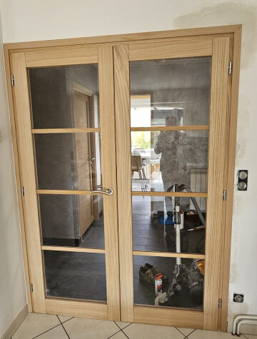 Double porte intérieure vitrée, bois clair